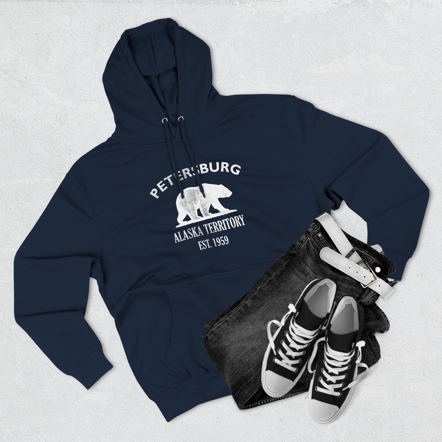Petersburg Alaska Vintage Retro Unisex Heavy Cotton Hoodie - White Logo