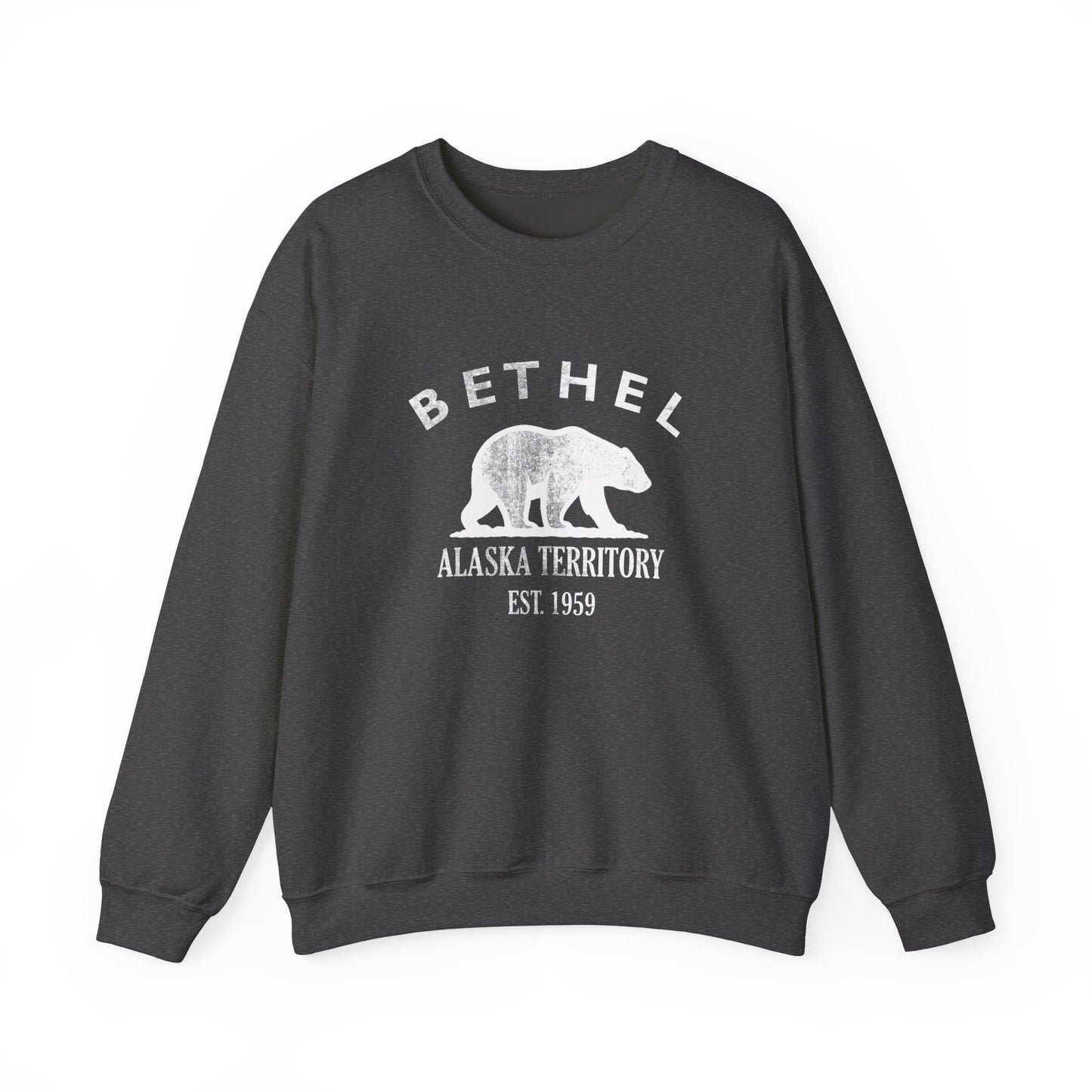 Bethel Alaska Vintage Retro Unisex Heavy Crewneck Sweatshirt - White Logo