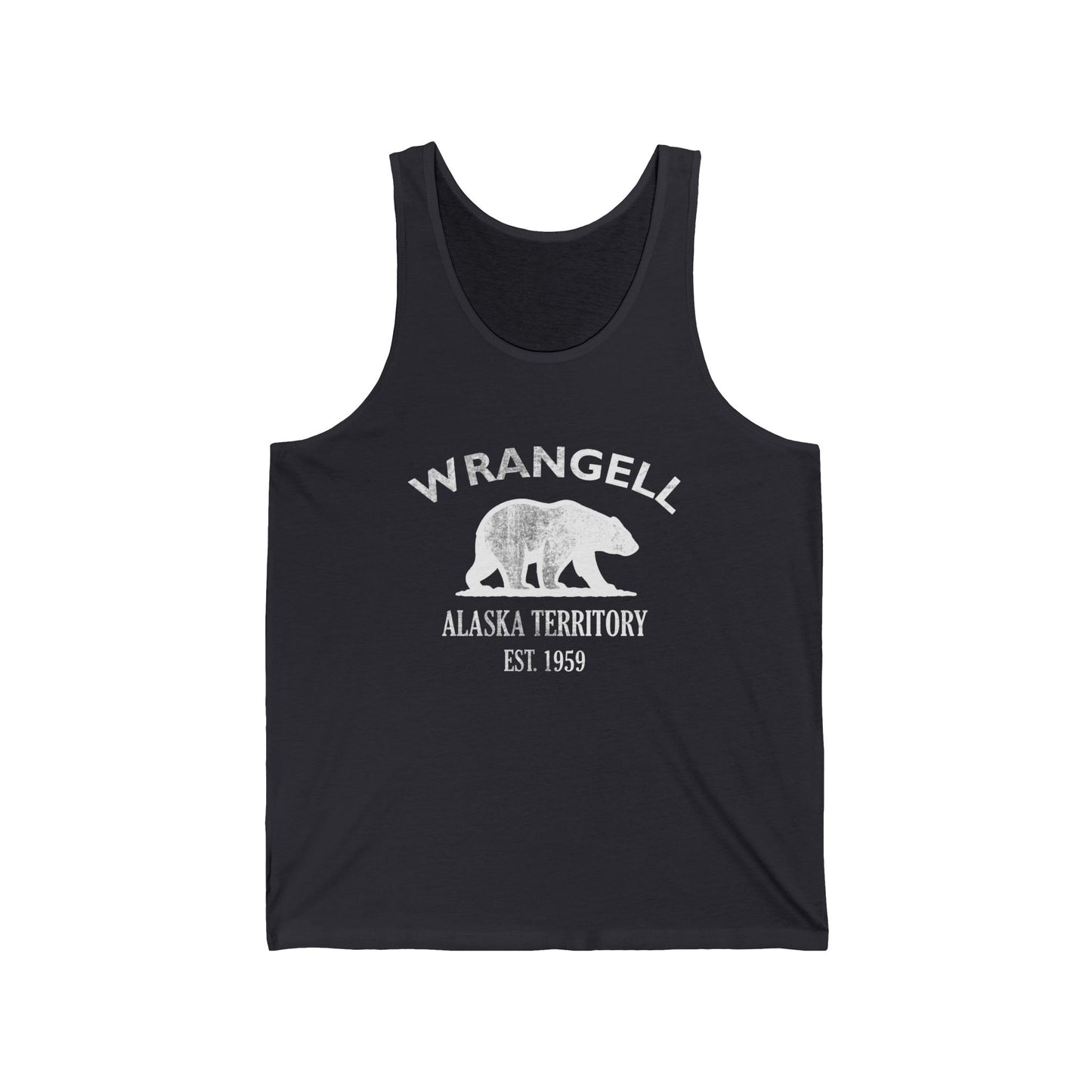 Wrangell Alaska Vintage Retro Unisex Cotton Jersey Tank Top - White Logo