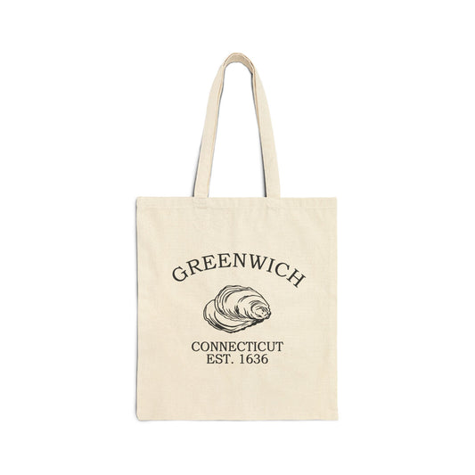 Greenwich Connecticut Vintage Retro Cotton Canvas Tote Bag - Black Logo