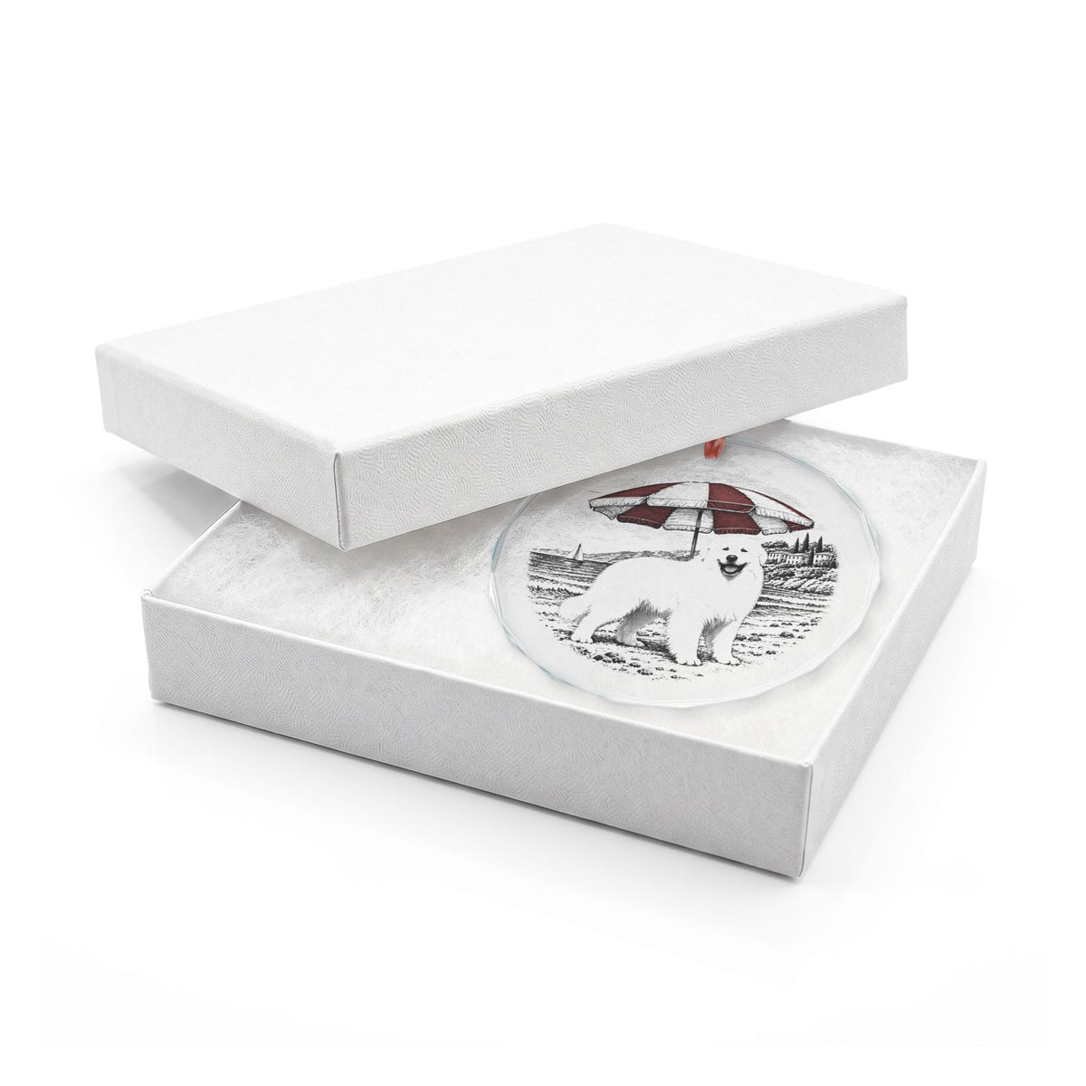Great Pyrenees Crystal Christmas Ornament in an Open White Gift Box