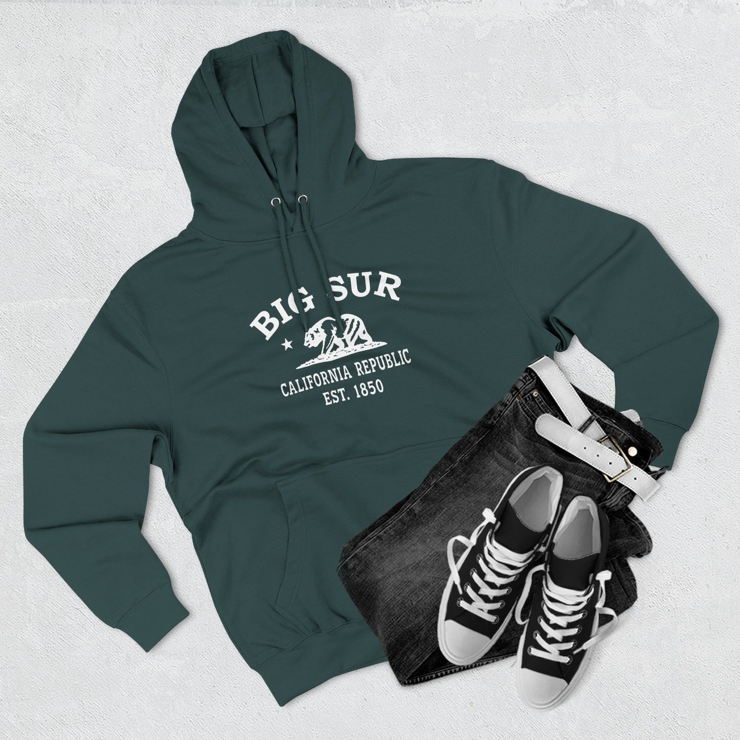 Big Sur California Vintage Retro Unisex Heavy Cotton Hoodie - White Logo