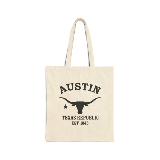 Austin Texas Vintage Retro Cotton Canvas Tote Bag - Black Logo