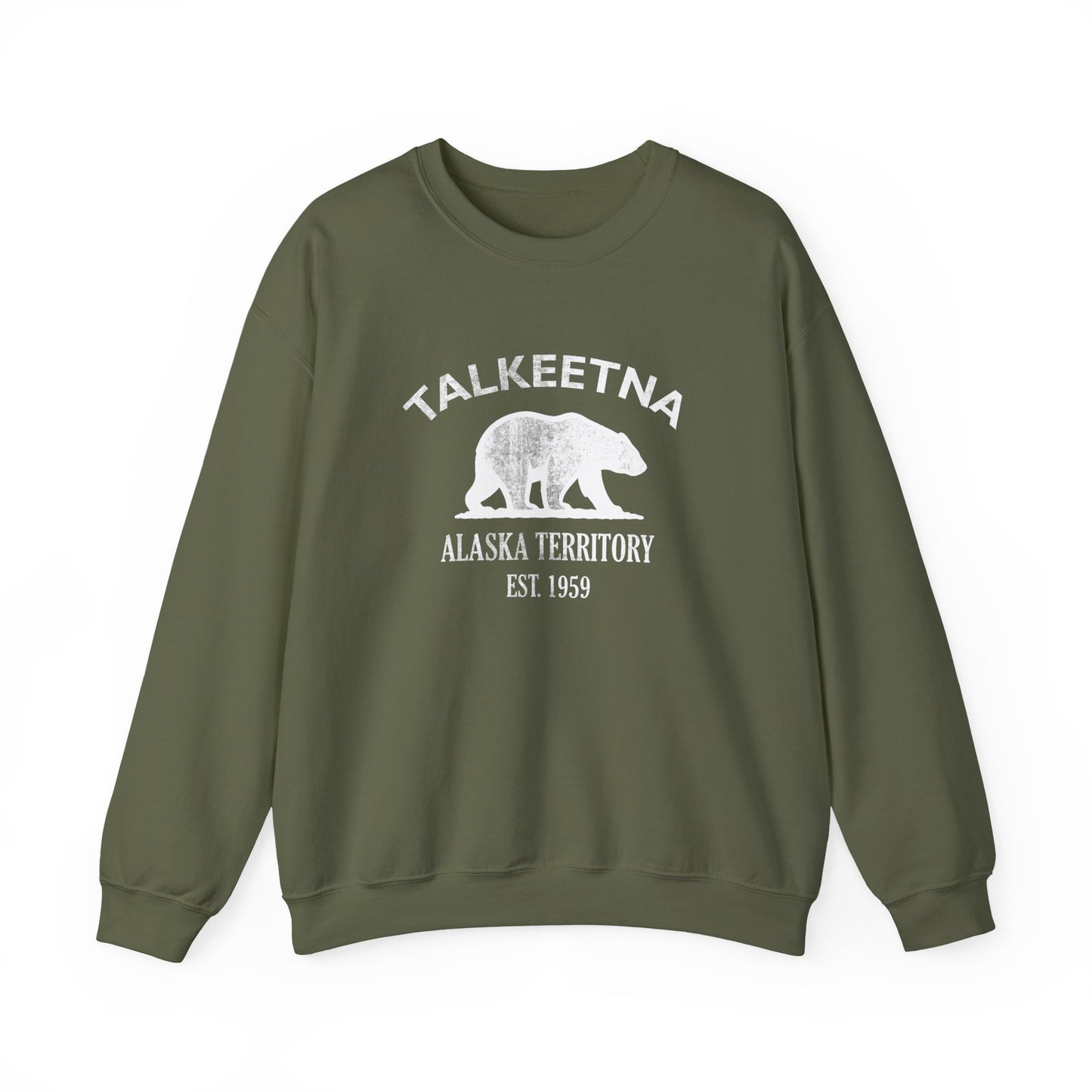 Talkeetna Alaska Vintage Retro Unisex Heavy Crewneck Sweatshirt - White Logo