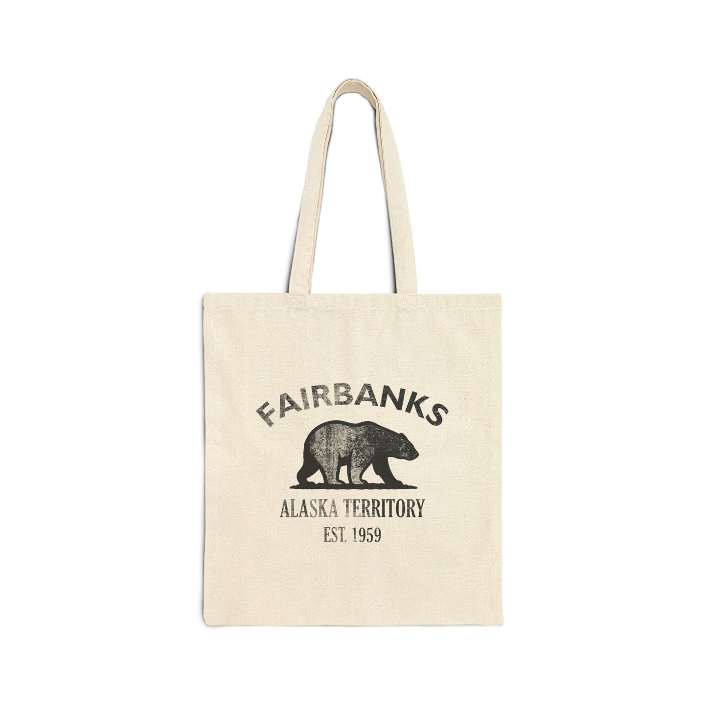 Fairbanks Alaska Vintage Retro Cotton Canvas Tote Bag - Black Logo