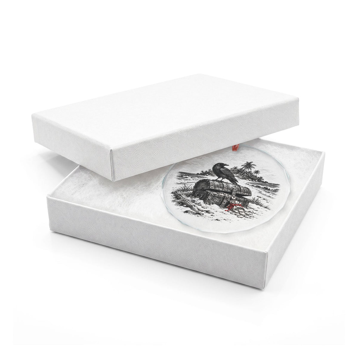 Milford Connecticut Holiday Ornament, Captain Kidd's Chest, Crystal Glass Ornament in White Gift Box