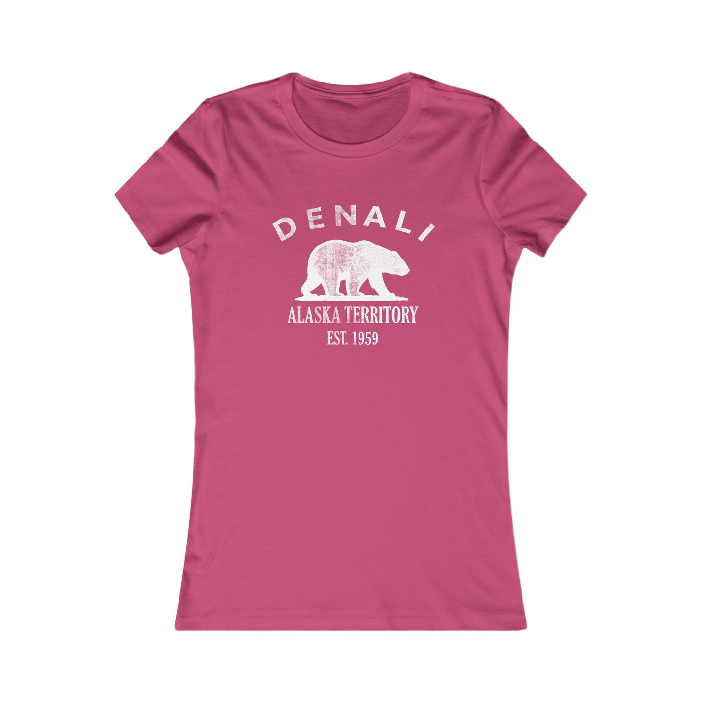 Denali Alaska Vintage Retro Womens Fitted Ringspun Cotton Tee - White Logo