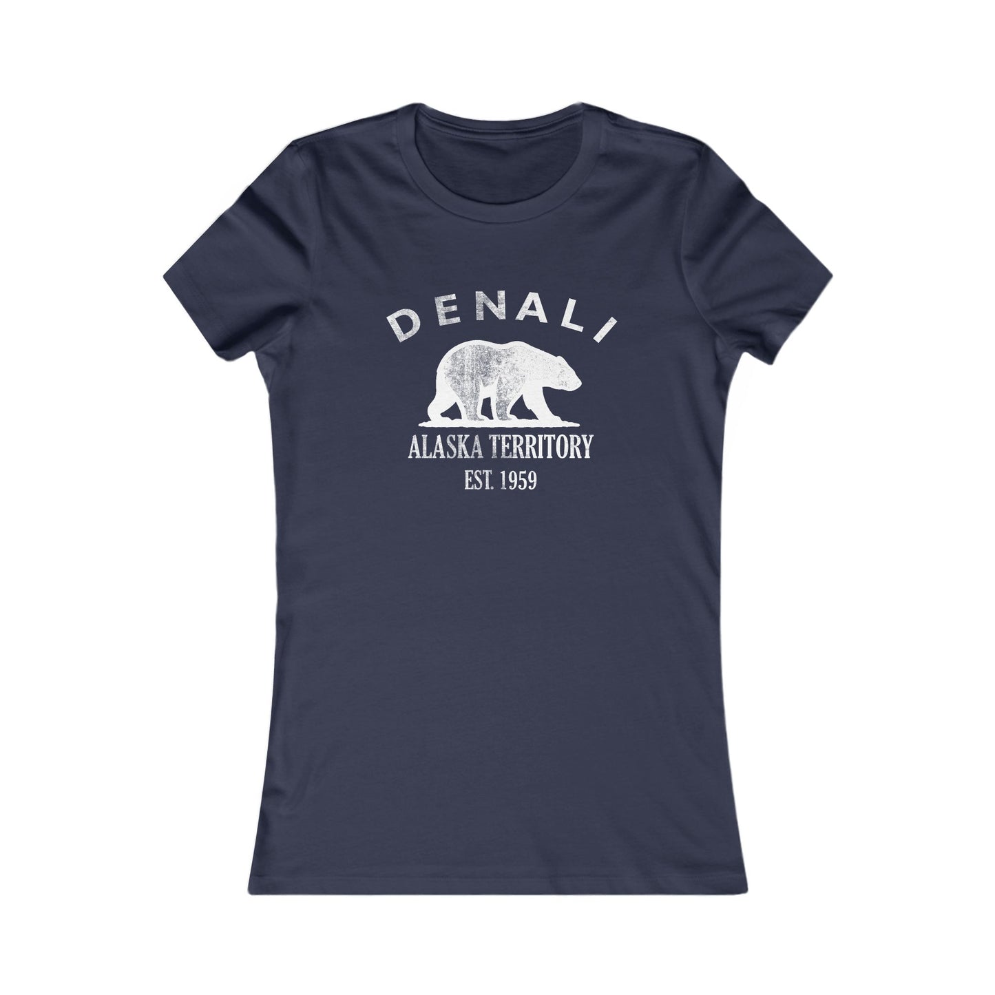 Denali Alaska Vintage Retro Womens Fitted Ringspun Cotton Tee - White Logo