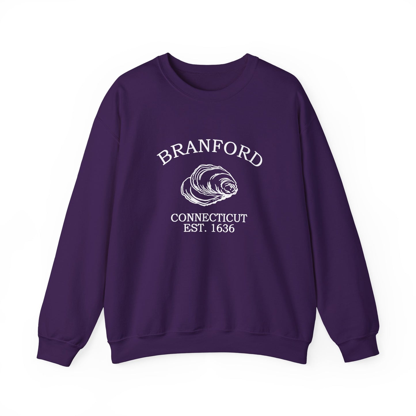 Branford Connecticut Vintage Retro Unisex Heavy Crewneck Sweatshirt - White Logo