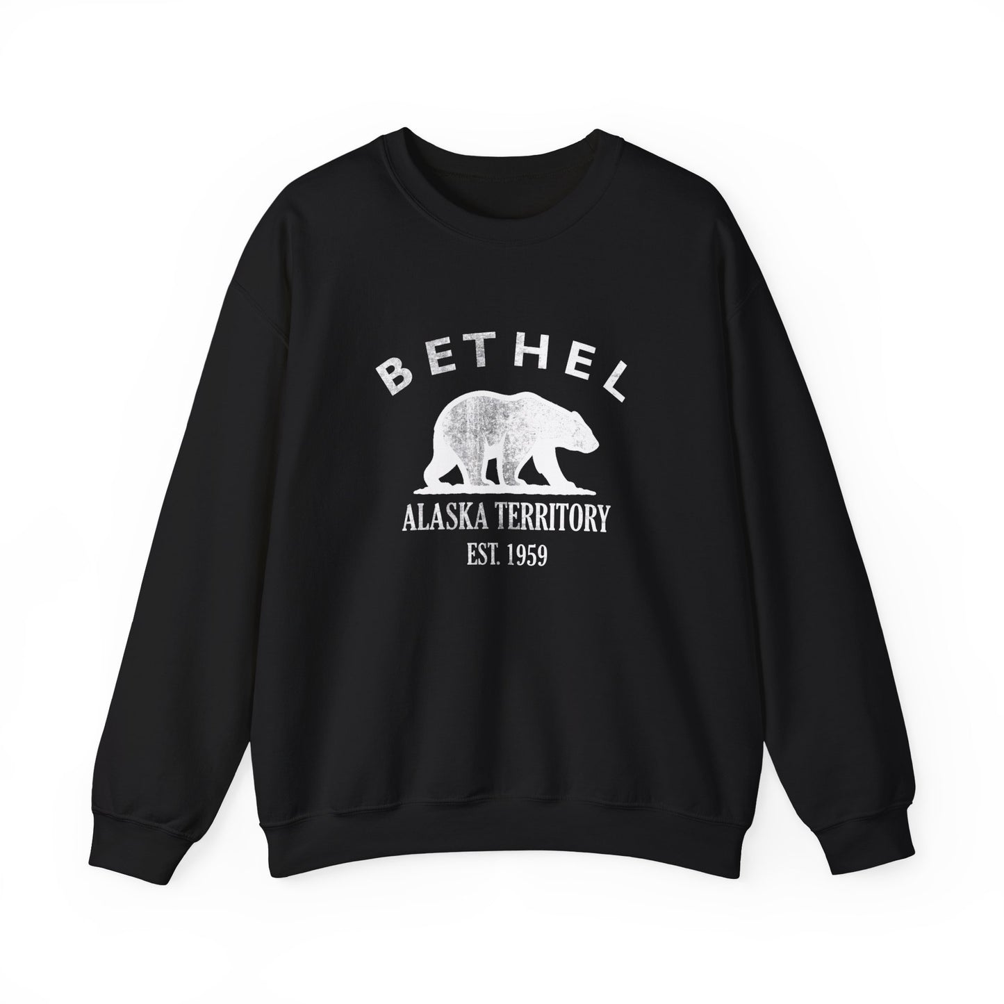 Bethel Alaska Vintage Retro Unisex Heavy Crewneck Sweatshirt - White Logo