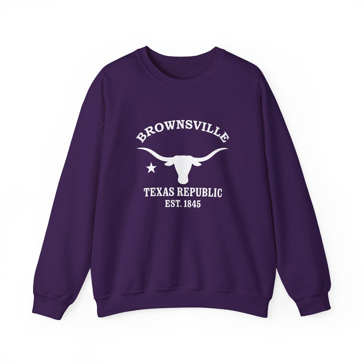 Brownsville Texas Vintage Retro Unisex Heavy Crewneck Sweatshirt - White Logo