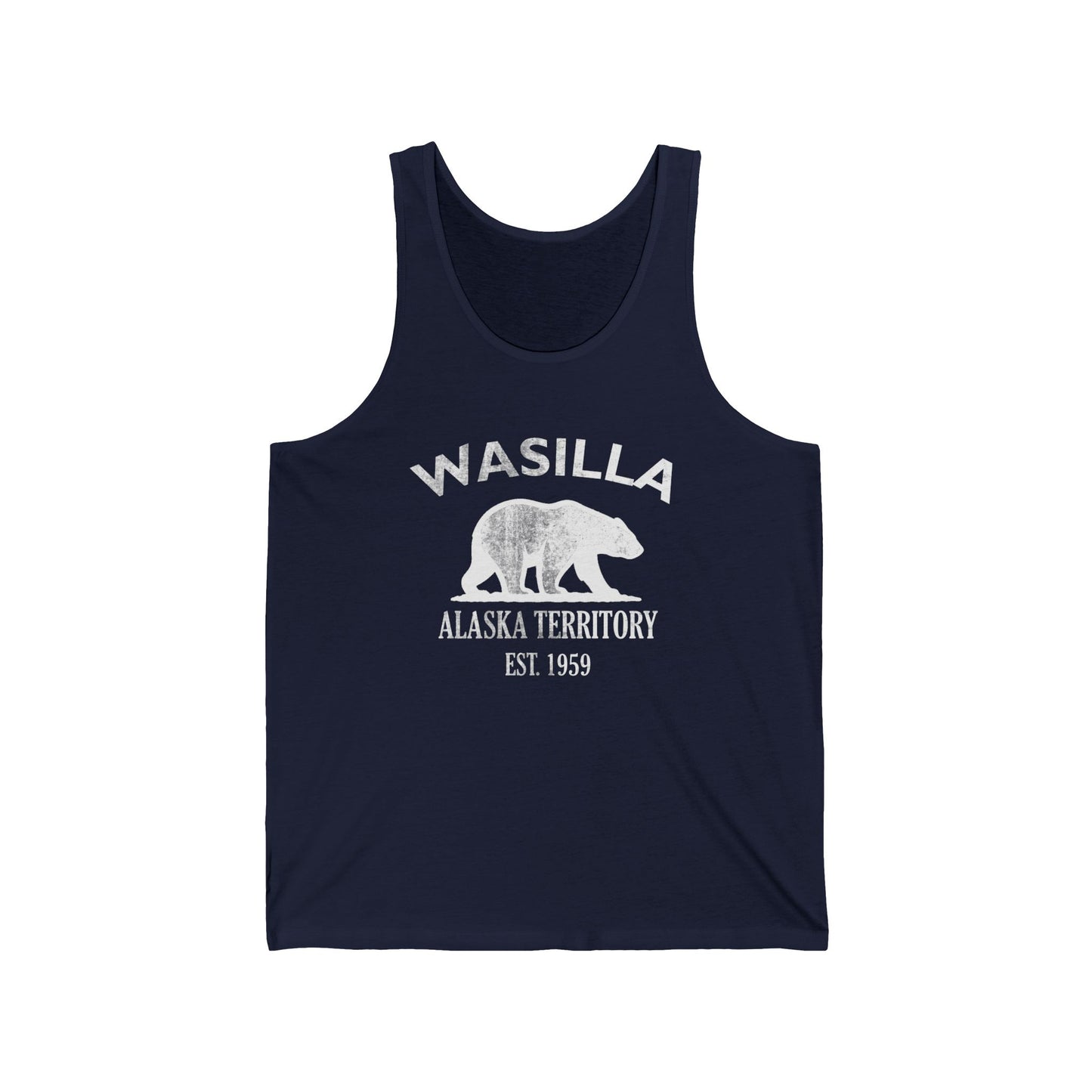 Wasilla Alaska Vintage Retro Unisex Cotton Jersey Tank Top - White Logo