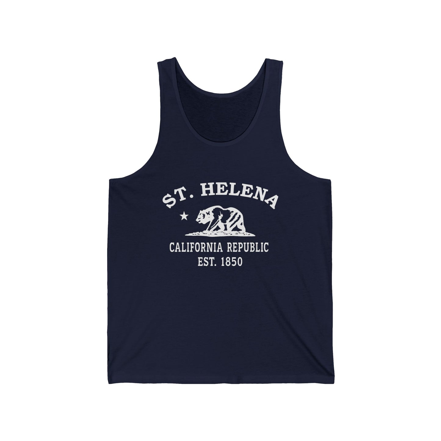 St Helena California Unisex Cotton Jersey Tank Top - White Logo