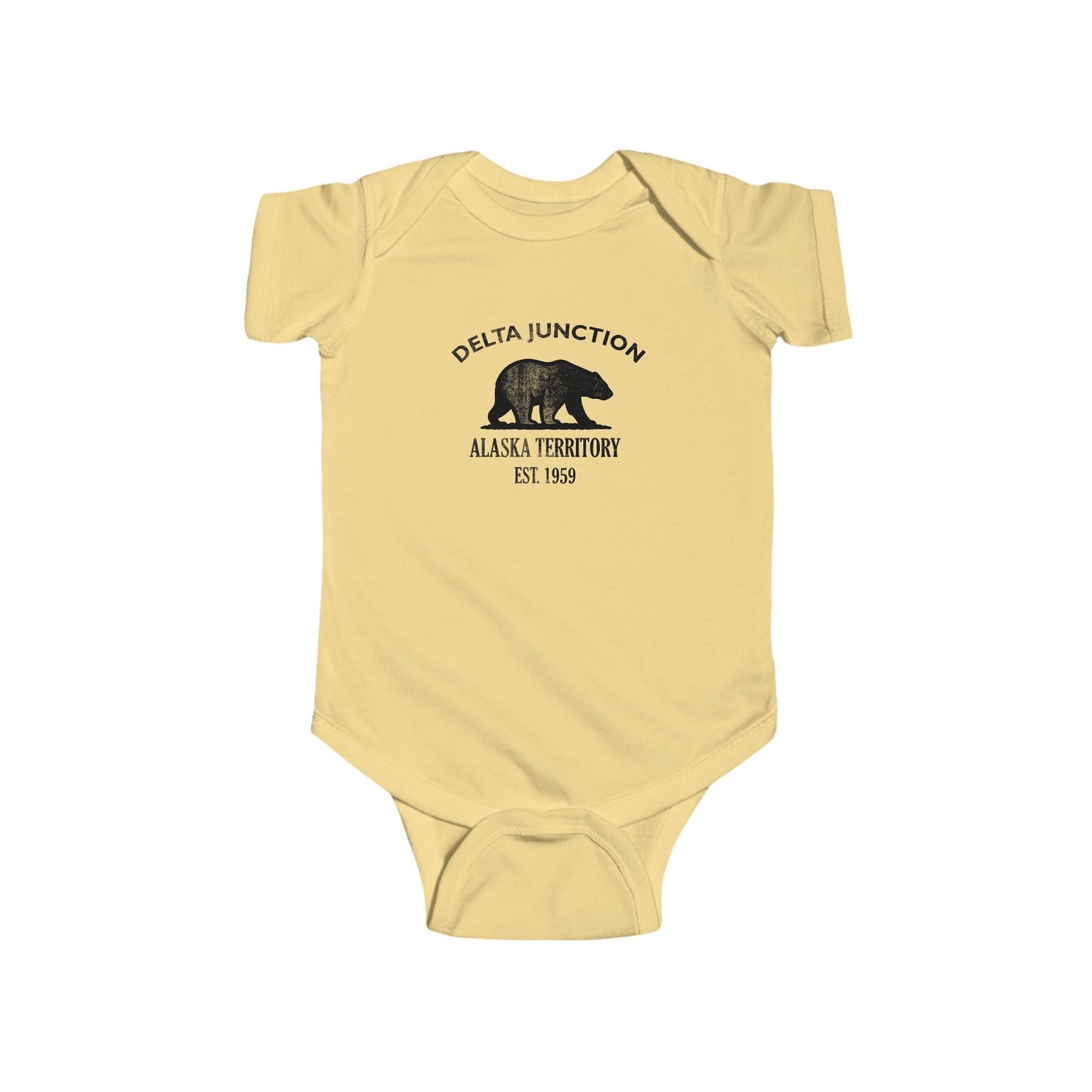 Delta Junction Alaska Vintage Retro Cotton Jersey Baby Bodysuit - Black Logo