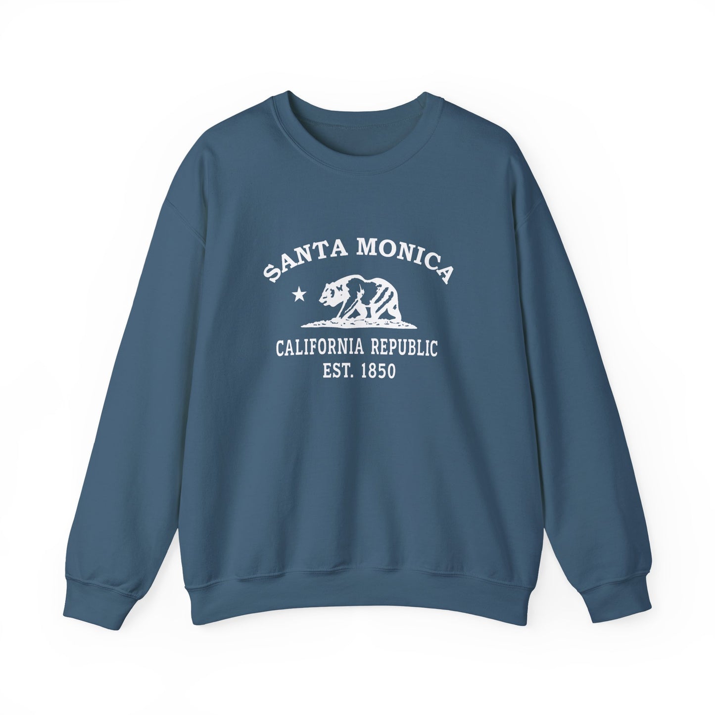 Santa Monica California Vintage Retro Unisex Heavy Crewneck Sweatshirt - White Logo