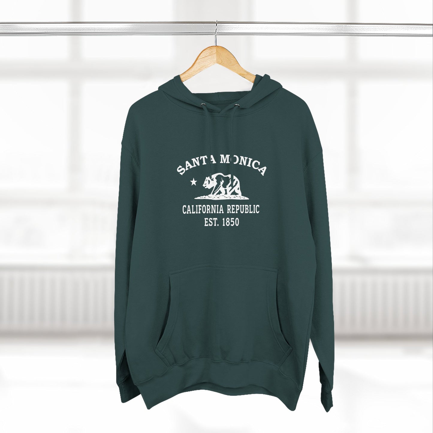 Santa Monica California Vintage Retro Unisex Heavy Cotton Hoodie - White Logo