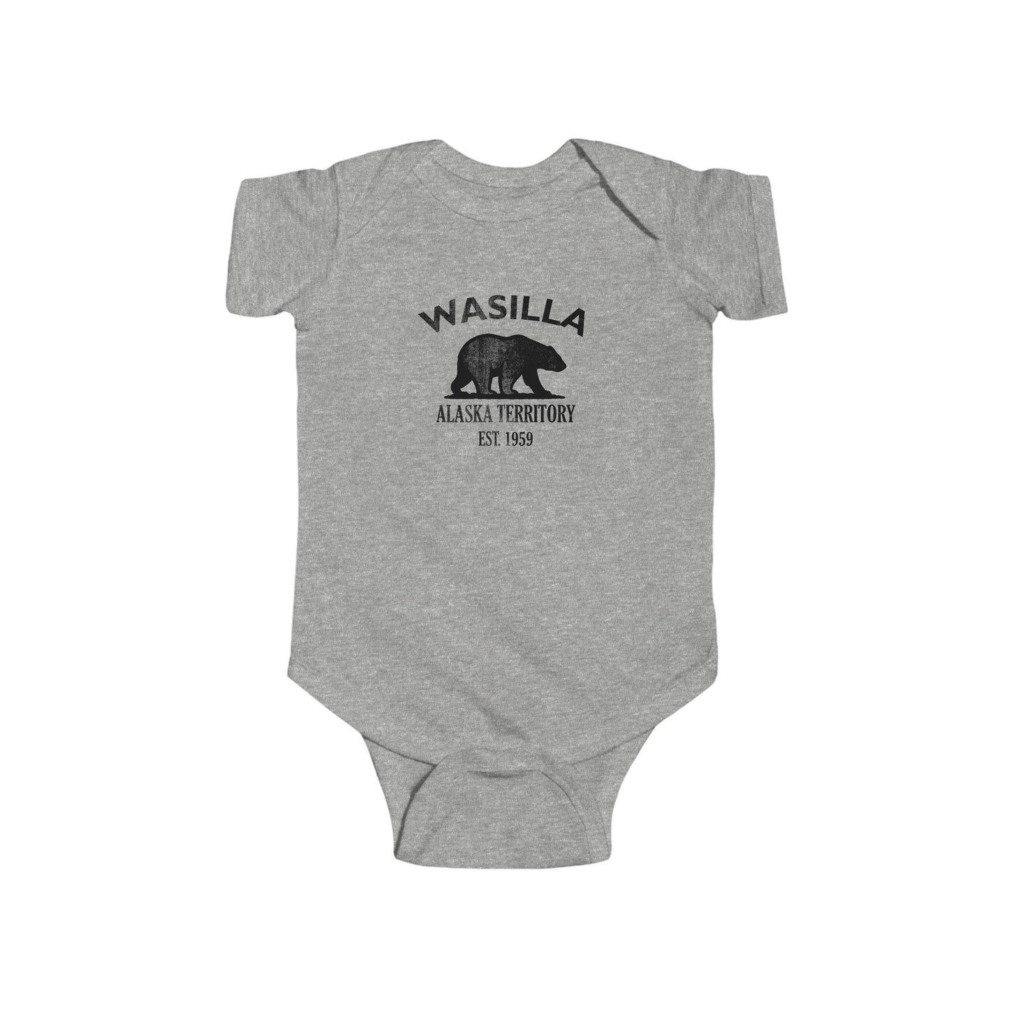 Wasilla Alaska Cotton Jersey Baby Bodysuit - Black Logo