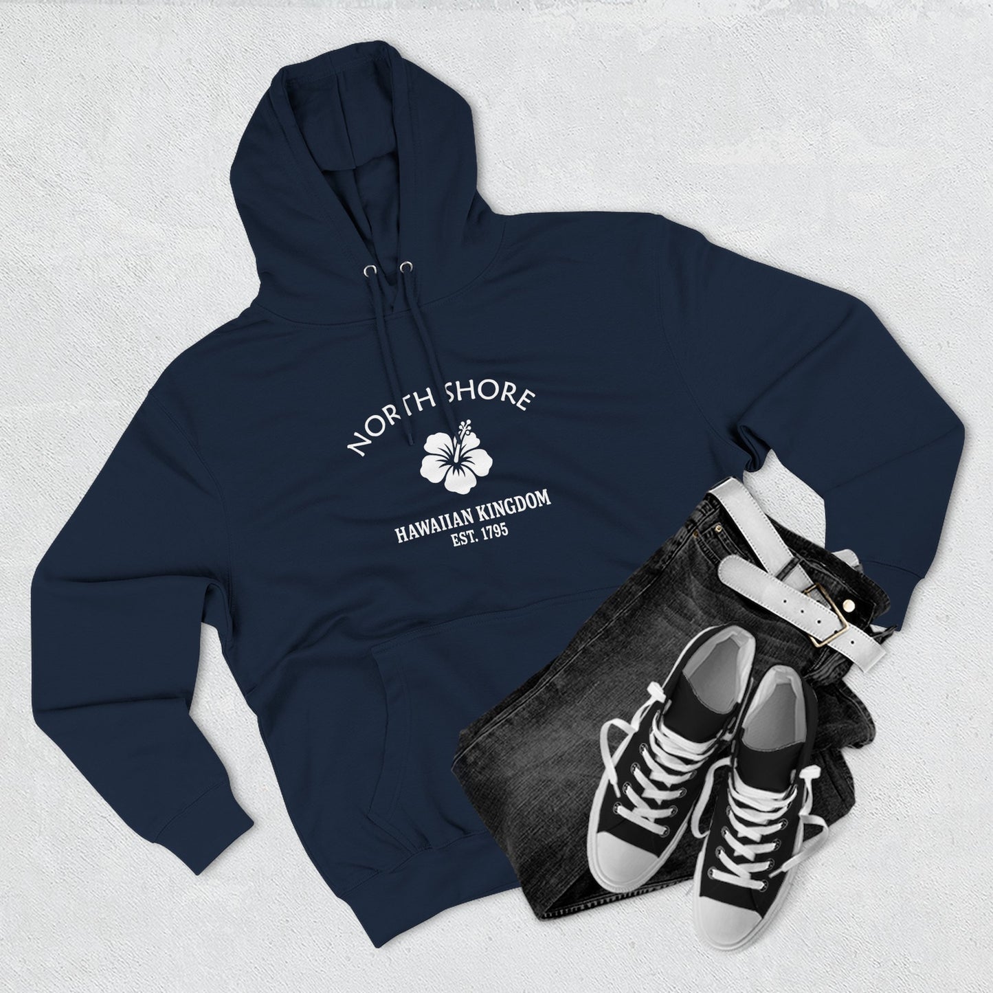 North Shore Hawaii Vintage Retro Unisex Heavy Cotton Hoodie - White Logo