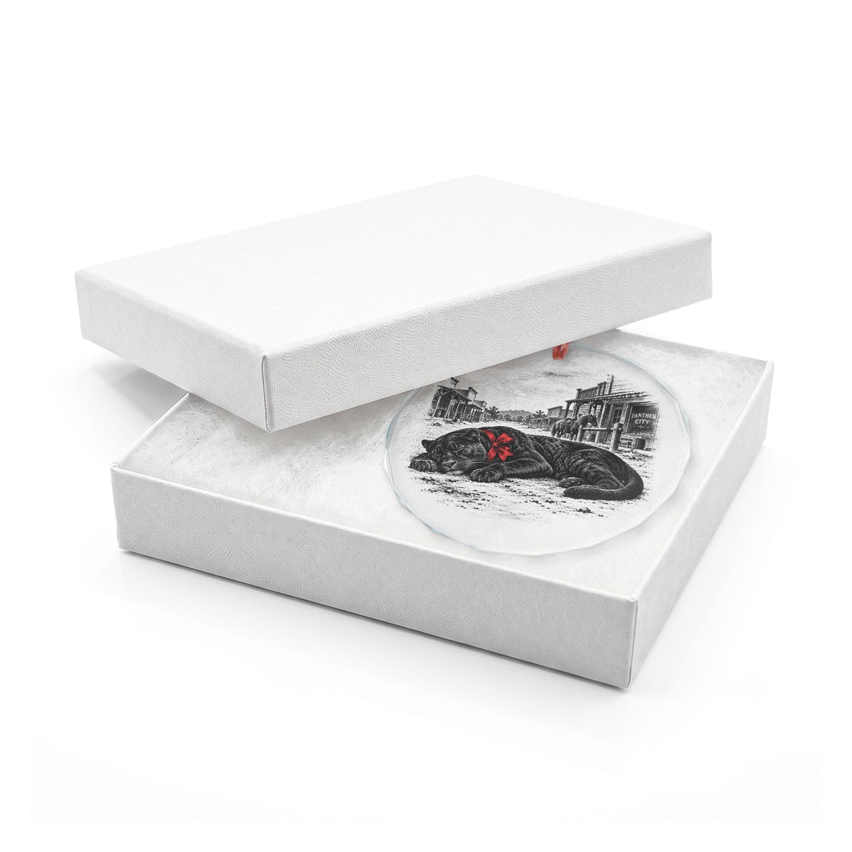 Fort Worth Texas Holiday Ornament, Sleeping Panther, Crystal Glass Ornament in White Gift Box