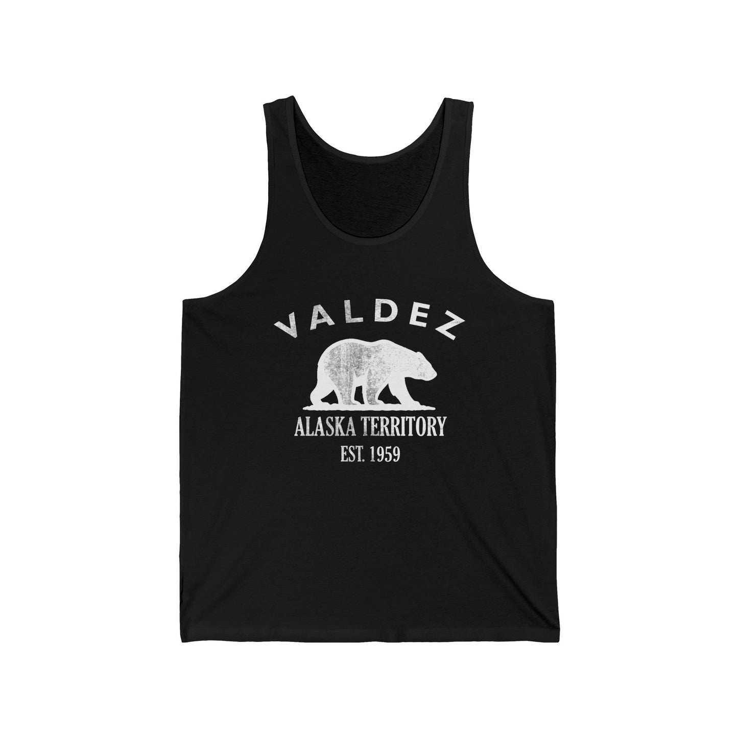 Valdez Alaska Unisex Cotton Jersey Tank Top - White Logo
