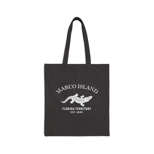 Marco Island Florida Vintage Retro Cotton Canvas Tote Bag - White Logo