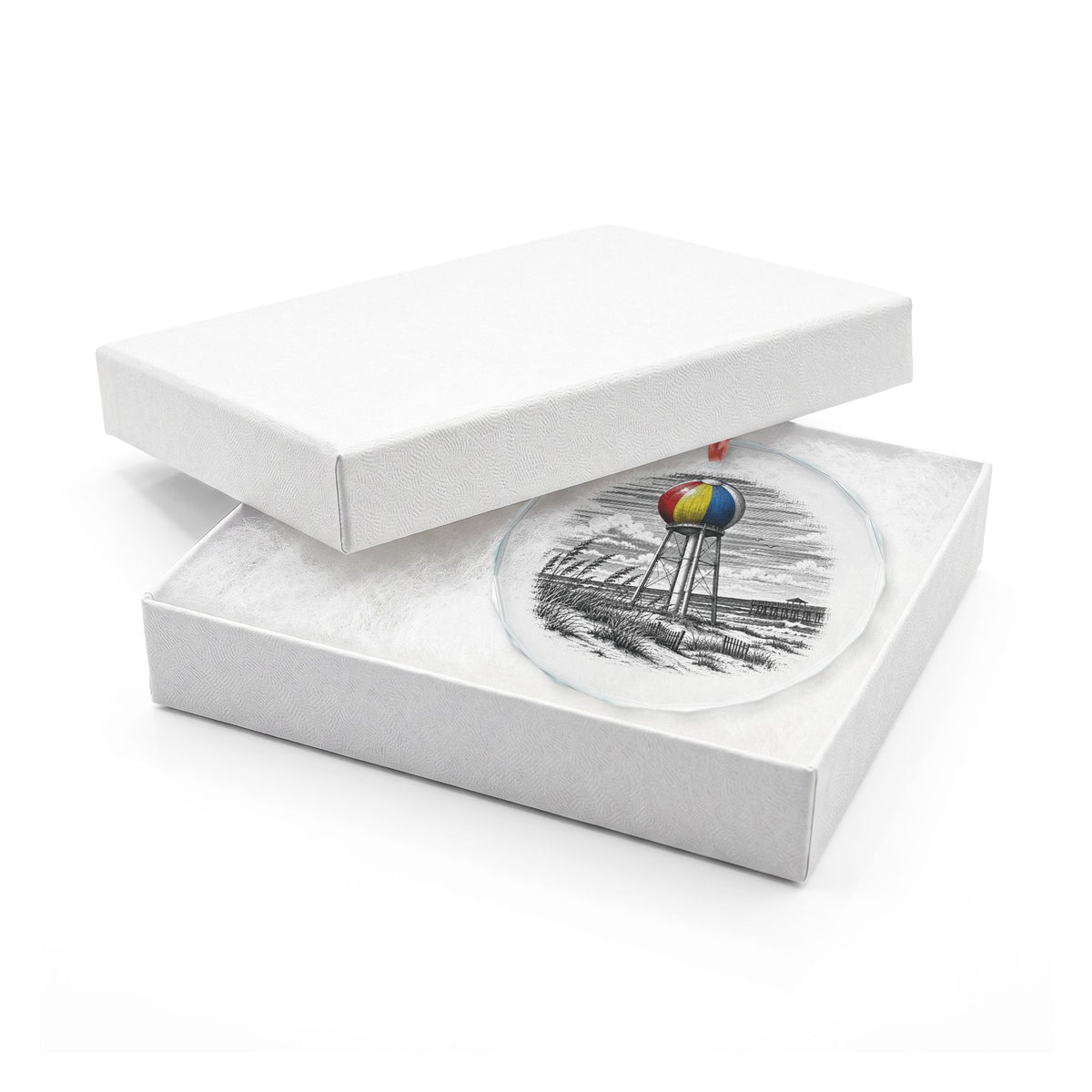 Pensacola Florida Holiday Ornament, Beach Ball Water Tower, Crystal Glass Ornament in White Gift Box
