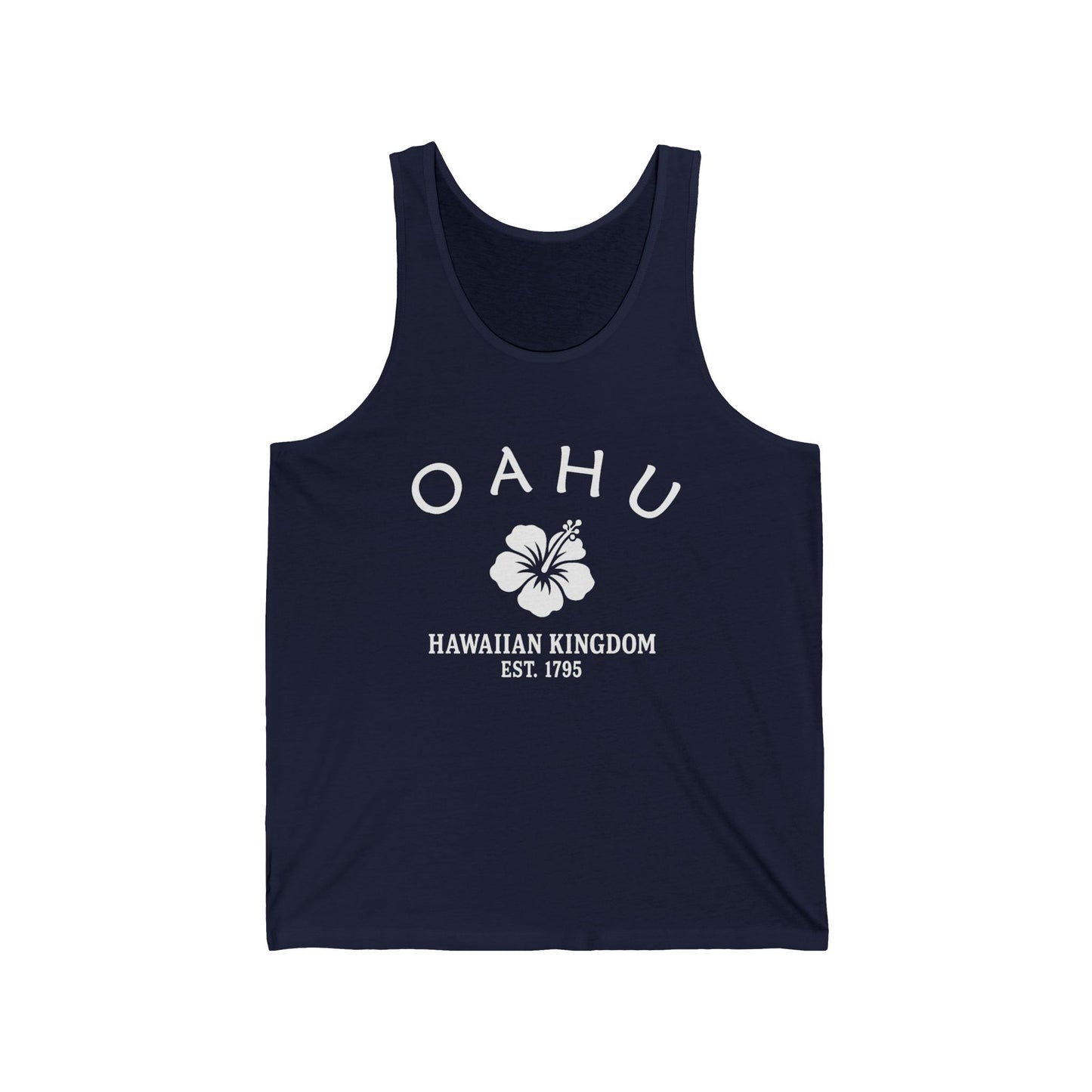 Oahu Hawaii Unisex Cotton Jersey Tank Top - White Logo
