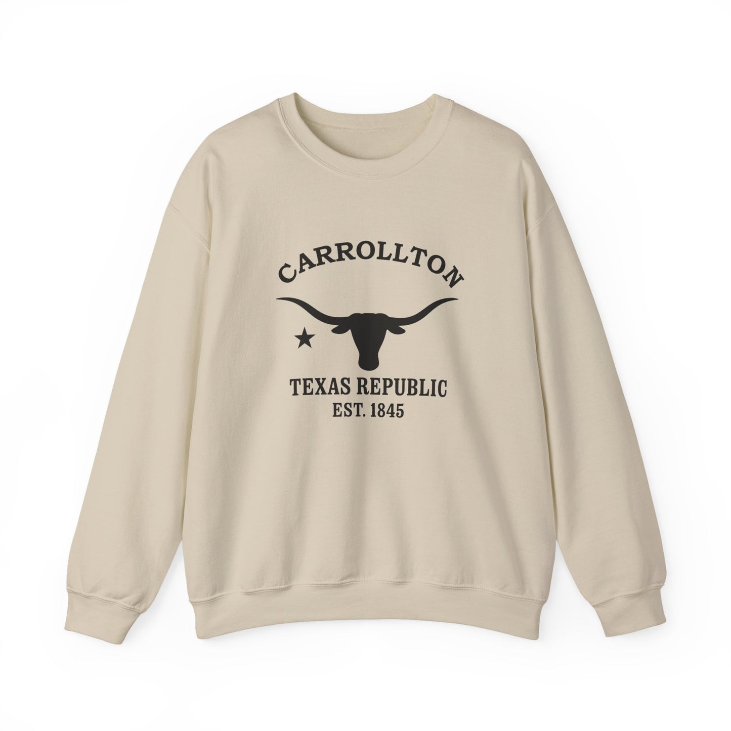 Carrollton Texas Vintage Retro Unisex Heavy Crewneck Sweatshirt - Black Logo