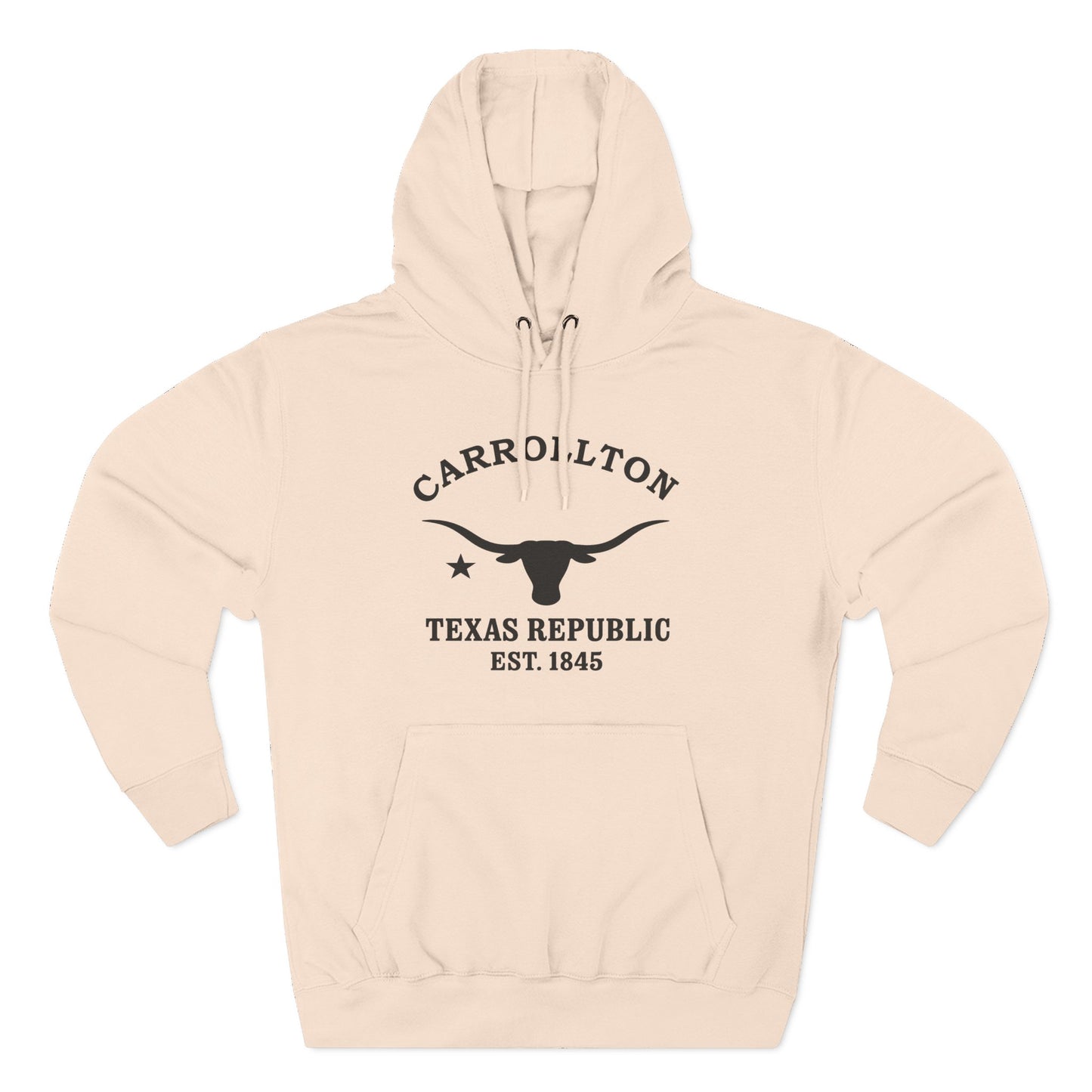 Carrollton Texas Vintage Style Unisex Heavy Cotton Hoodie - Black Retro Longhorn Logo, Pale Pink