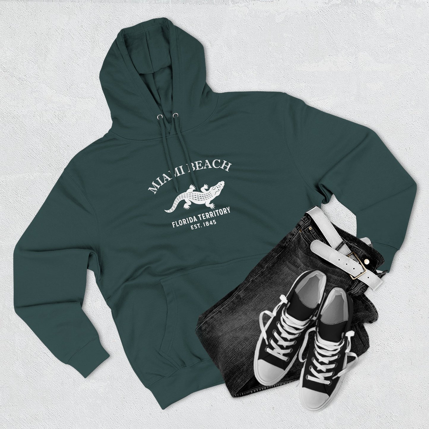 Miami Beach Florida Vintage Retro Unisex Heavy Cotton Hoodie - White Logo