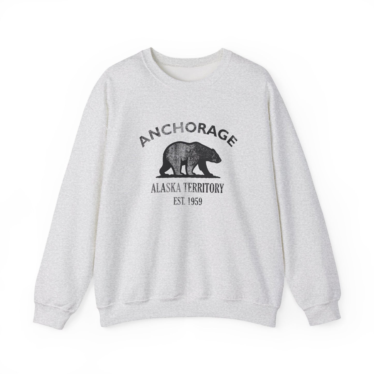 Anchorage Alaska Vintage Retro Unisex Heavy Crewneck Sweatshirt - Black Logo