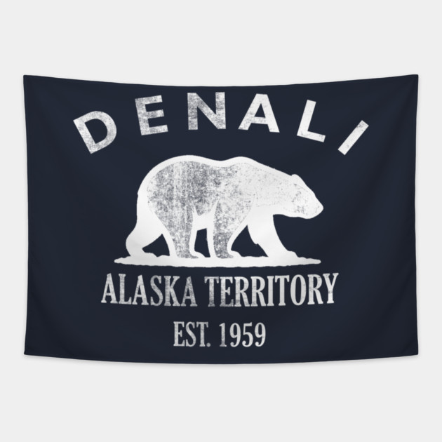Denali Alaska Vintage Retro Tapestry - White Logo