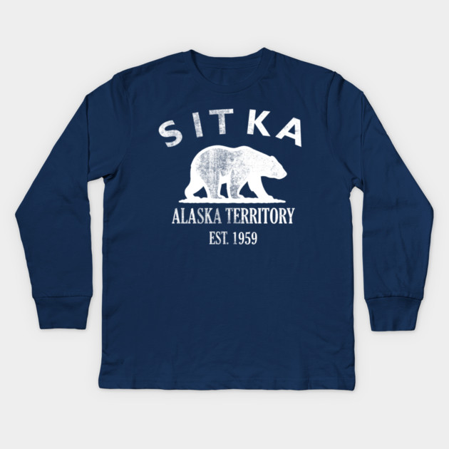 Sitka Alaska Vintage Retro Kids Long-Sleeve T-Shirt - White Logo - Various Colors