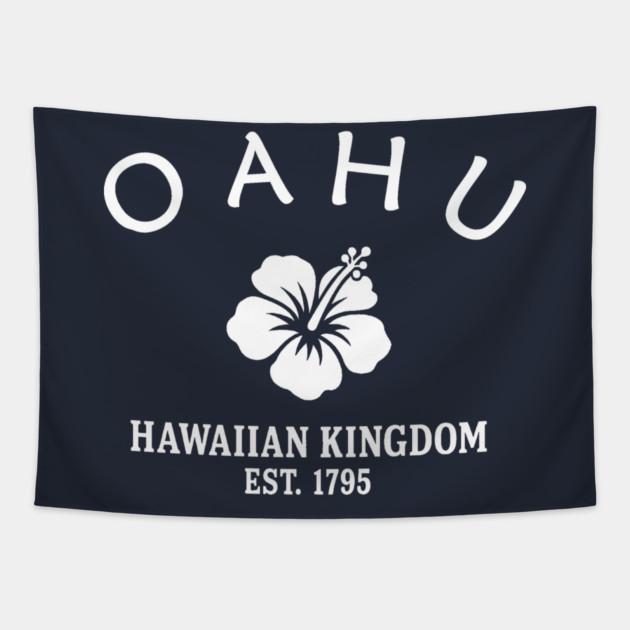 Oahu Hawaii Vintage Retro Tapestry - White Logo