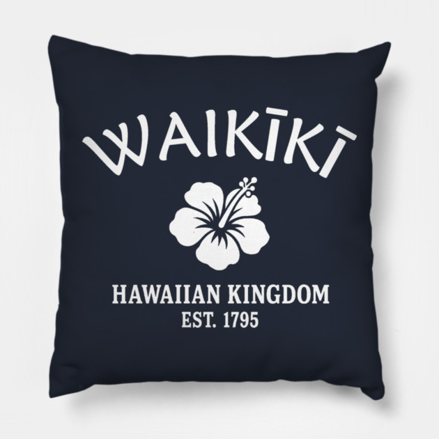Waikiki Hawaii Vintage Retro Throw-Pillow - White Logo