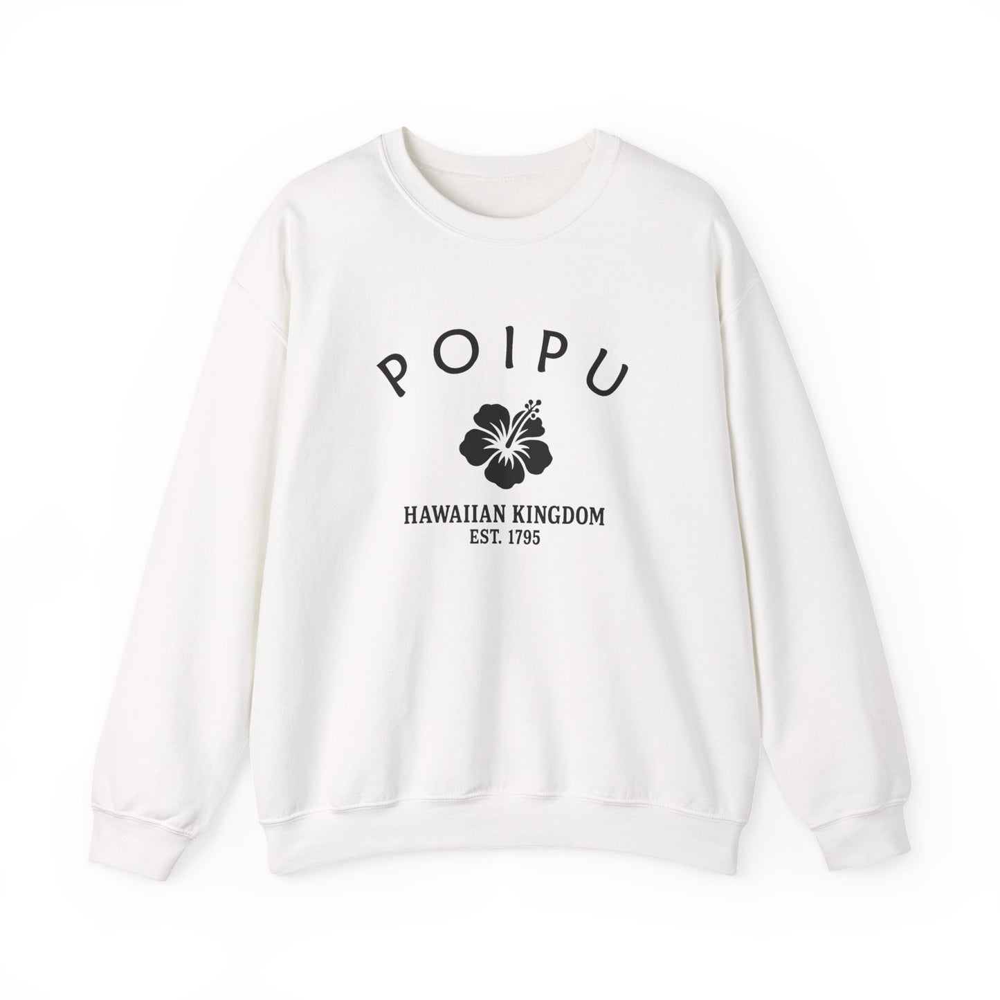 Poipu Hawaii Vintage Retro Unisex Heavy Crewneck Sweatshirt - Black Logo