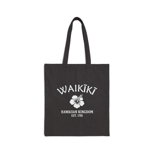Waikiki Hawaii Vintage Retro Cotton Canvas Tote Bag - White Logo