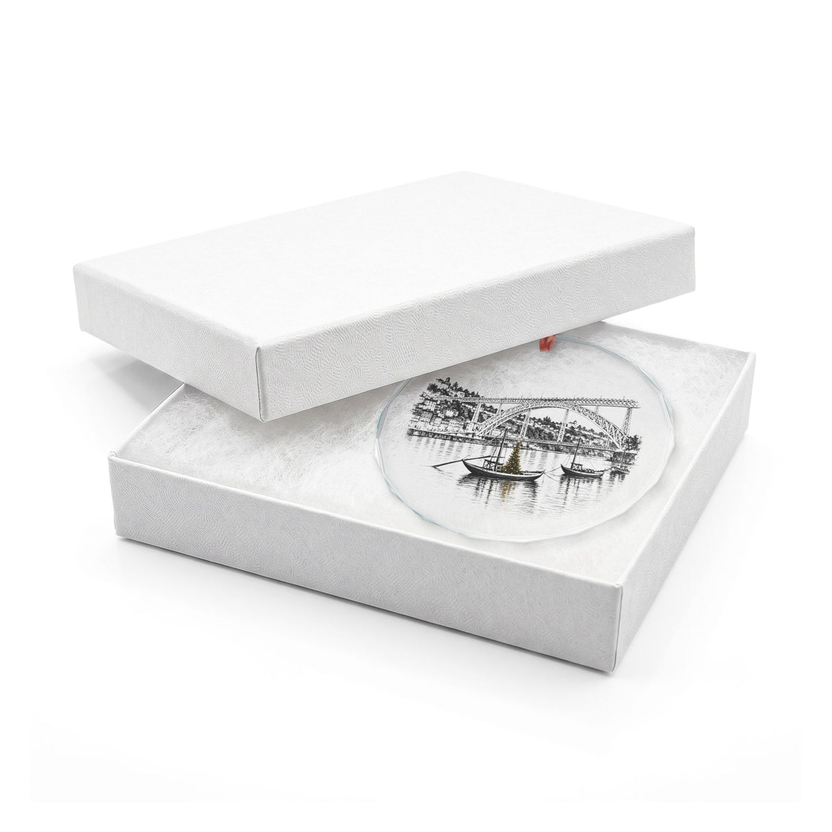 Porto Portugal Crystal Holiday Ornament in White Gift Box, Dom Luís I Bridge Over the Douro