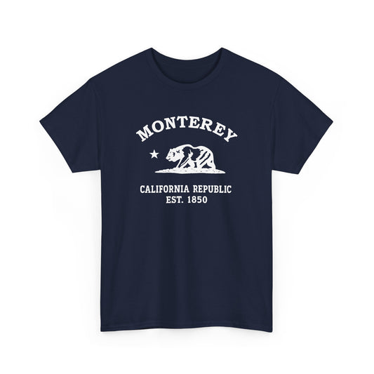 Monterey California Vintage Retro Unisex Heavy Cotton Tee, Navy, White Logo