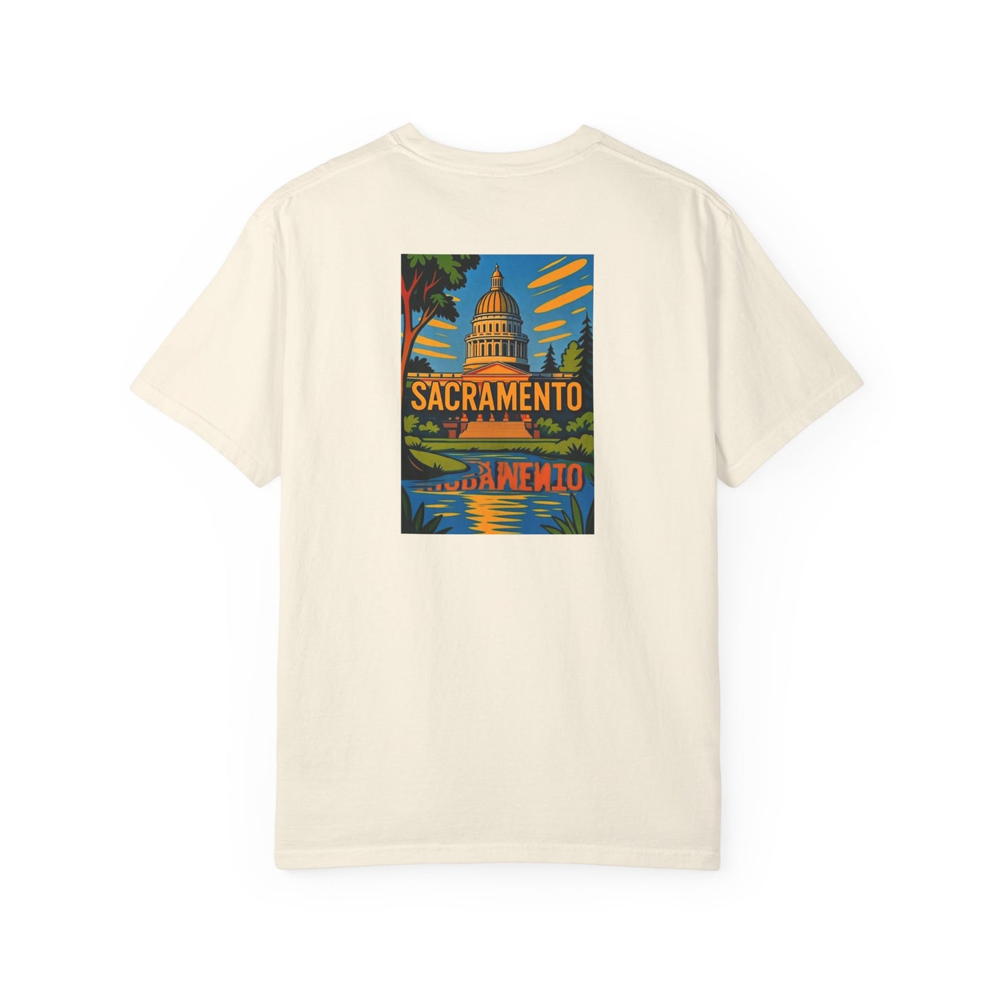 Sacramento California Vintage Retro Back Printed Art Series Cotton Tee - Black Logo