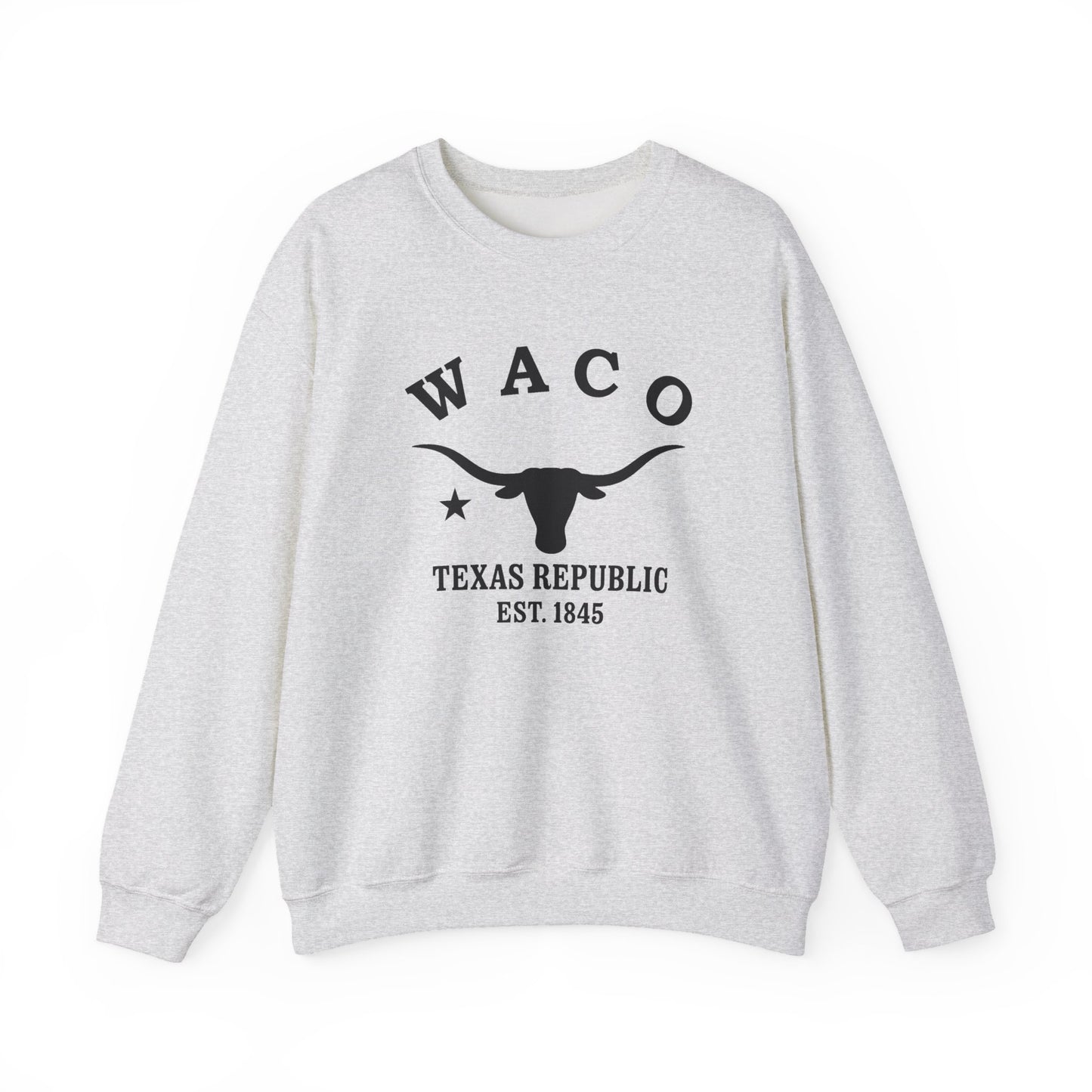 Waco Texas Vintage Retro Unisex Heavy Crewneck Sweatshirt - Black Logo