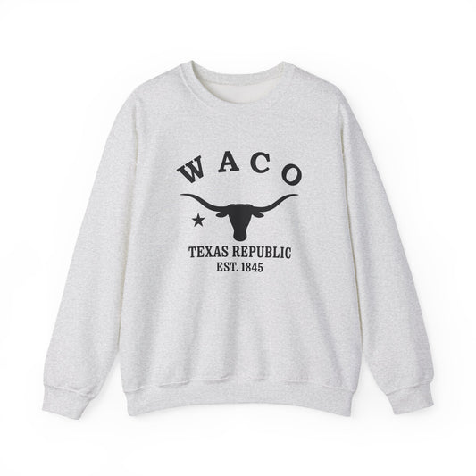 Waco Texas Vintage Retro Unisex Heavy Crewneck Sweatshirt - Black Logo