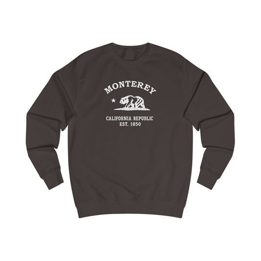 Monterey California Vintage Retro Premium Crewneck Sweatshirt, Hot Chocolate, White Logo