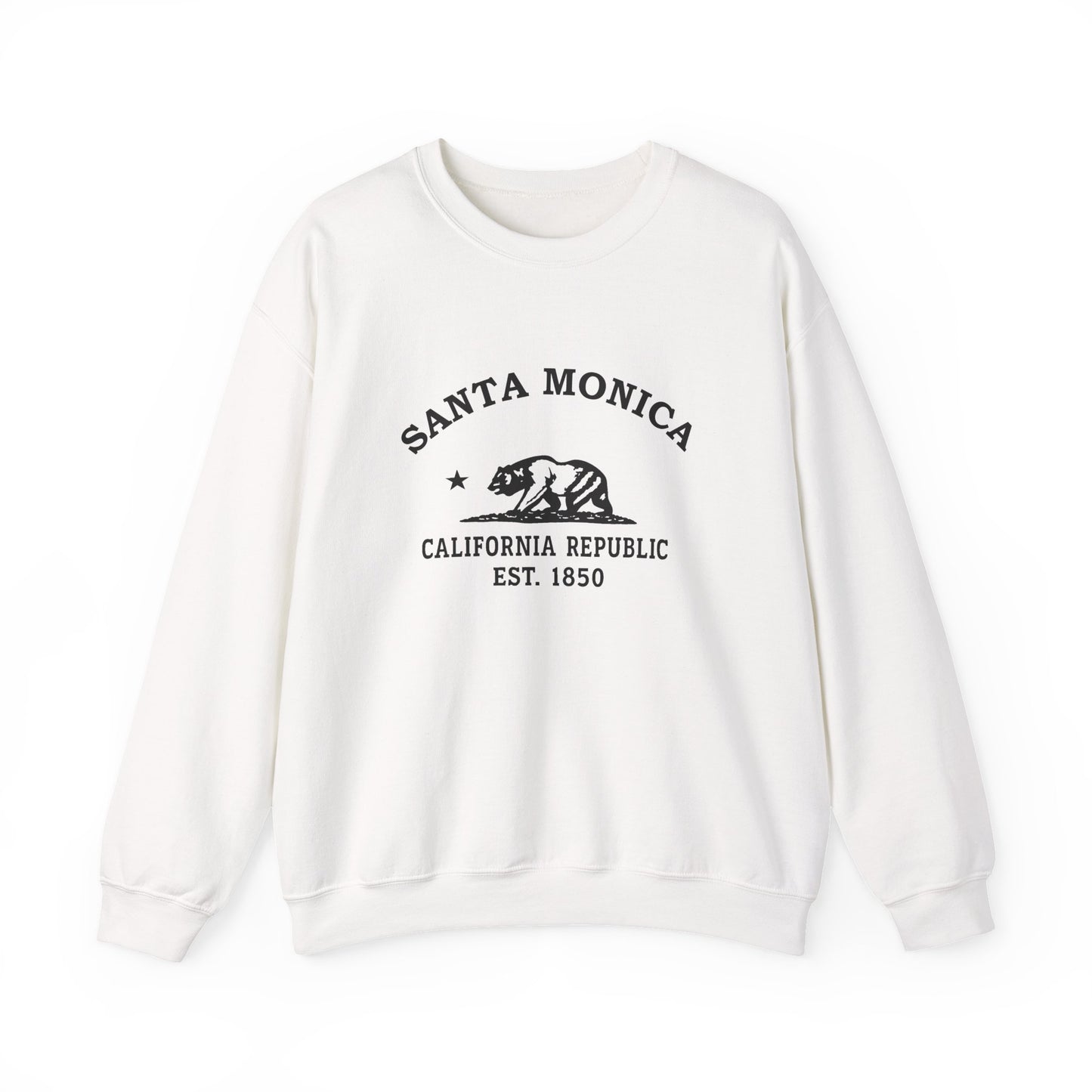 Santa Monica California Vintage Retro Unisex Heavy Crewneck Sweatshirt - Black Logo
