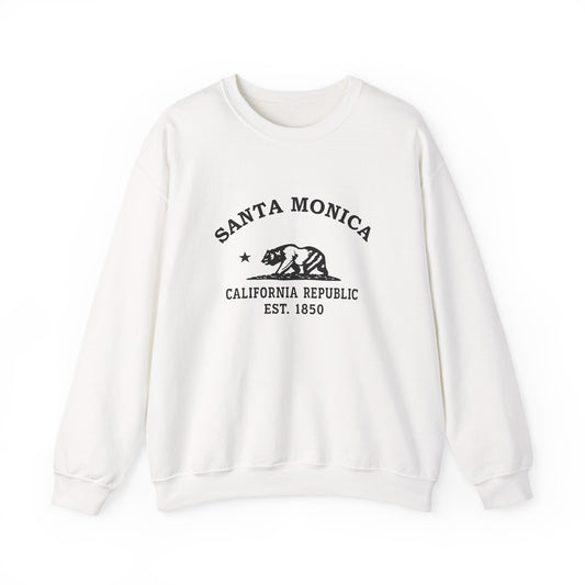 Santa Monica California Vintage Retro Unisex Heavy Crewneck Sweatshirt - Black Logo