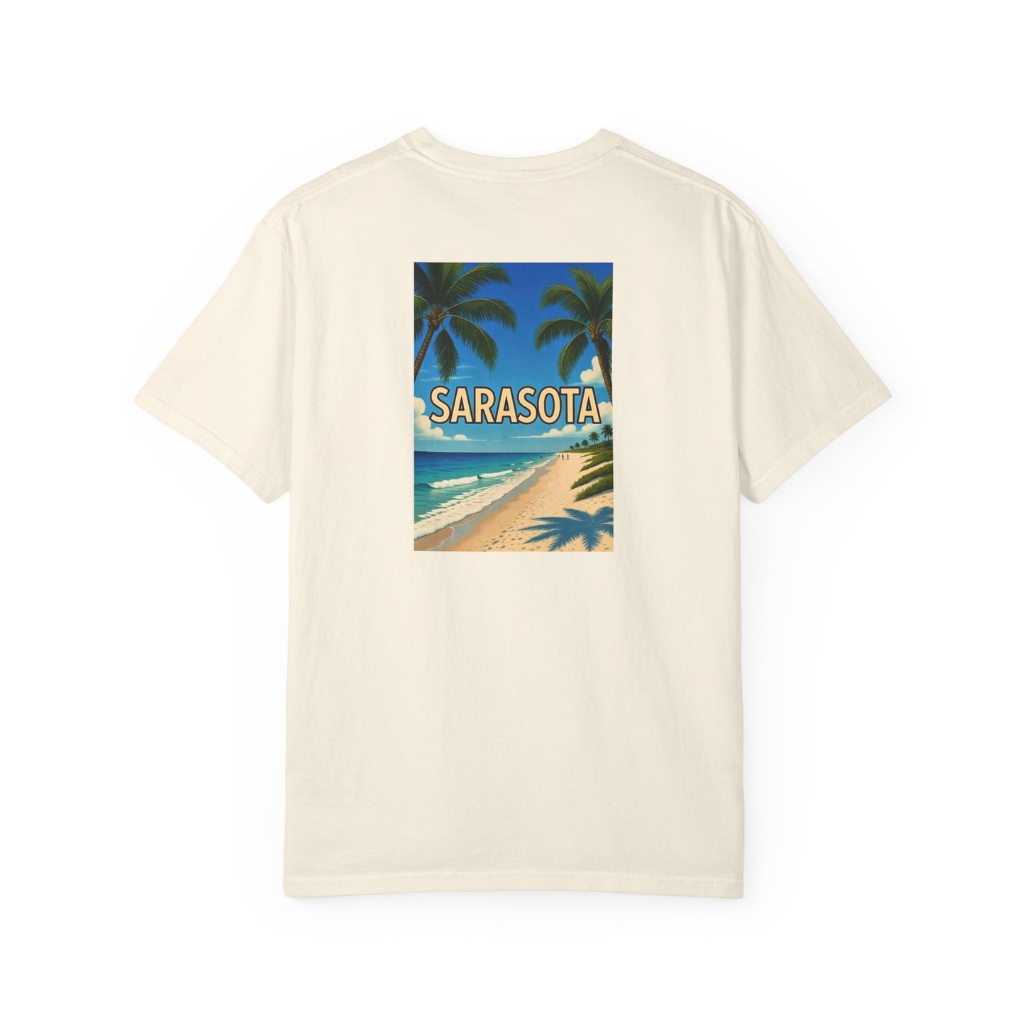 Sarasota Florida Vintage Retro Back Printed Art Series Cotton Tee - Black Logo