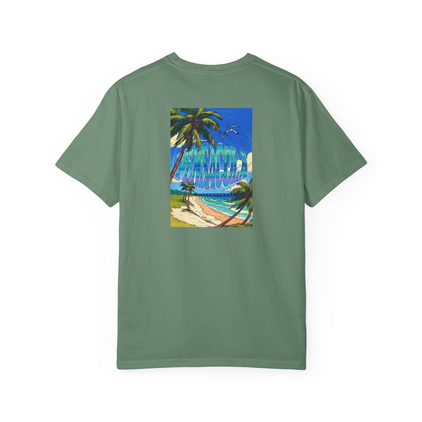 Pensacola Florida Vintage Retro Back Printed Art Series Cotton Tee - Black Logo