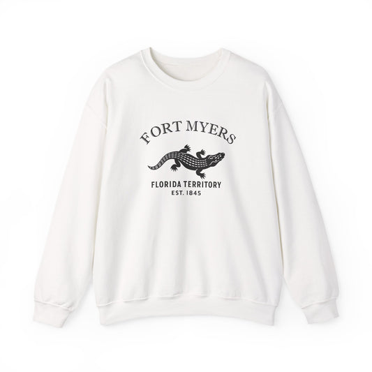 Fort-Myers Florida Vintage Retro Unisex Heavy Crewneck Sweatshirt - Black Logo