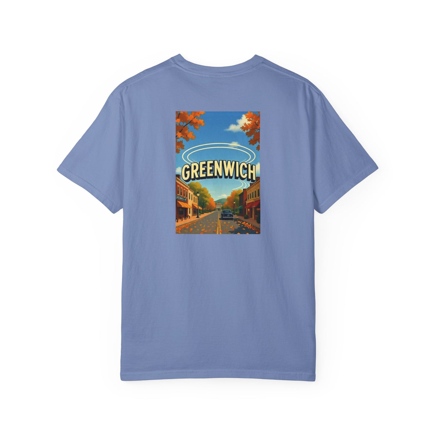 Greenwich Connecticut Vintage Retro Back Printed Art Series Cotton Tee - Black Logo