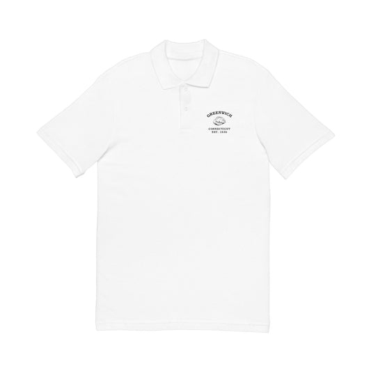 Greenwich Connecticut Vintage Retro Unisex Embroidered Cotton Polo - Black Logo